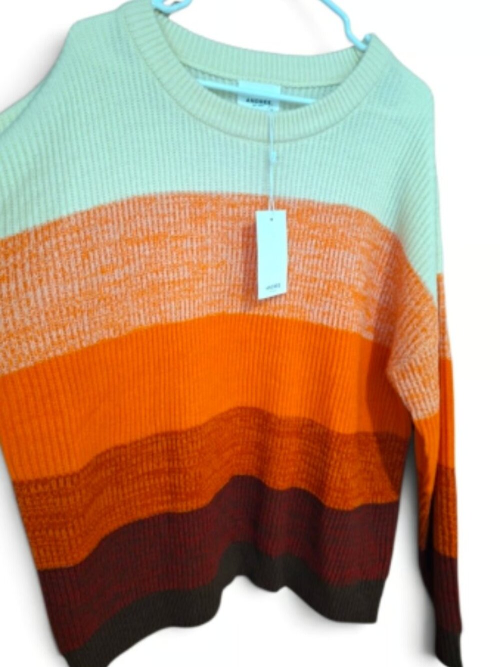 Women's Andree by Unit Orange, Cream, Red, & Brown Fall Striped Sweater~1XL